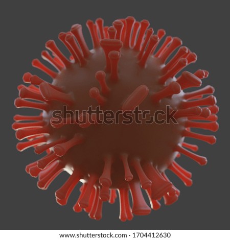 Virus. Abstract red 3d microbe on gray background. Virus or bacteria. Medical concept. 3D illustration