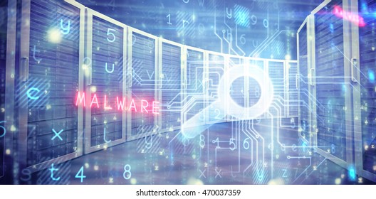 Virus background against composite image of digitally generated black and blue matrix