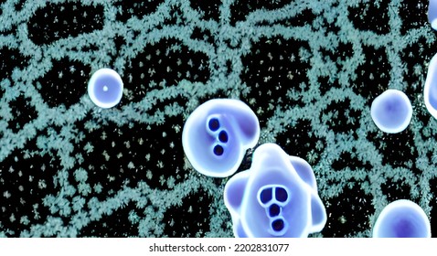 Virus And Background With Disease Cells. Corona Virus Outbreaking And COVID-19 Pandemic Medical Health Risk Concept. Illustration