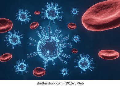  Virus background with disease cells and red blood cell.COVID-19 Corona virus outbreaking and Pandemic 3D rendering