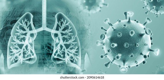 Virus And Bacteria Infected The Human Lungs. Lung Disease. 3d Illustration