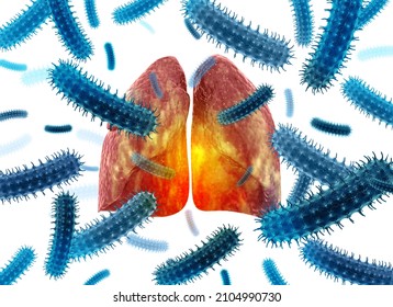 Virus And Bacteria Infected The Human Lungs. Lung Disease. 3d Illustration