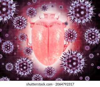 Virus Or Bacteria Infected Human Tongue. Viral Infection. 3d Illustration