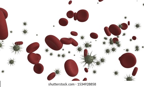 Virus And Blood Cels Inside Human Body Vein 3D Render Illustration