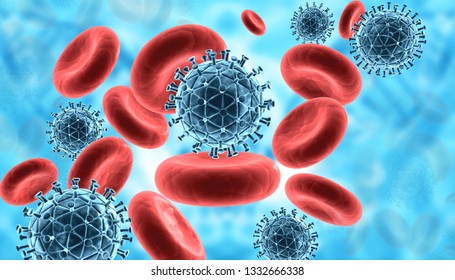 Virus Cell Attacks Immune System Cells. Medical Background. 3d Render	