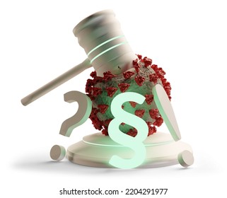 Virus Cell And Paragraph Symbols And Modern Abstract Judge Gavel With Neon Lights, 3d-illustration,webp Transparent