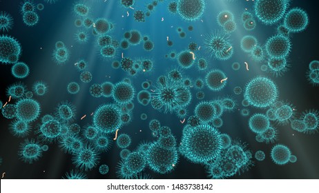 Virus Cell Related To Herpes, Polio And Rabies - 3D Render