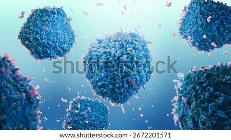 Virus Cells under microscope, Microbiome and Bacteria illness, Protein structure, Microbiology Infectious Disease, Coronavirus covid-19 disease, infection, influenza epidemiology, HIV HPV, 3d render