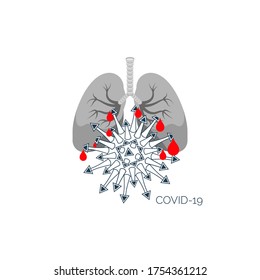 Virus Covid Damage Human Lungs. Healthcare Medical Concept. Coronavirus Pandemic. Organ Anatomy Isolated. Biology, Science Background. Pandemic Risk. Internal Organ Illustration. Medical Design.