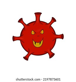 Virus With An Evil Laugh. Corona Virus In Red Color. A Virus That Cause Dangerous Diseases. 