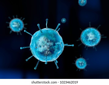 Virus, Flu, View Of A Virus Under A Microscope, Infectious Disease. 3d Rendering