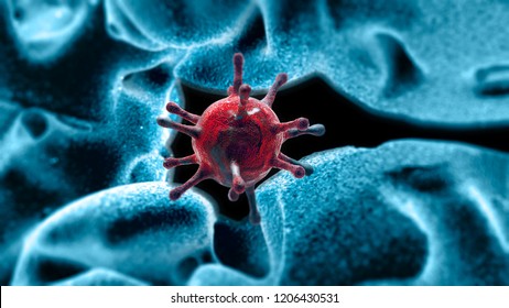 Virus, Flu, View Of A Virus Under A Microscope, Infectious Disease. 3d Rendering