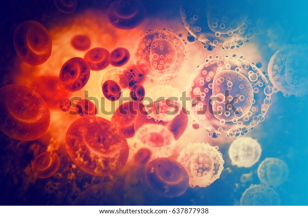 Virus infected blood cells. 3d illustration