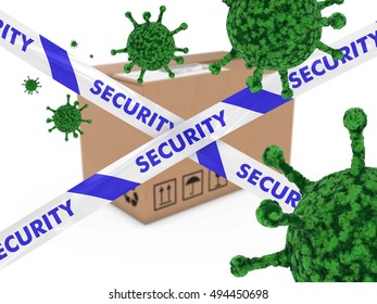 Virus Infected Package behind Security Tape 3D Illustration