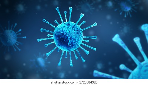 Virus infection closeup. 3D medical illustration wallpaper. Microscopic view of virus. Virus background. Coronavirus COVID-19