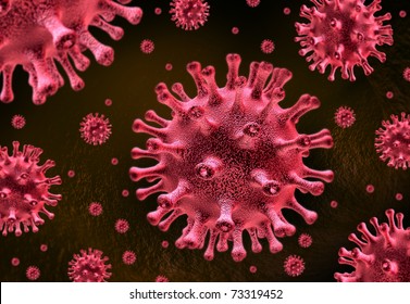 Virus infection medical symbol represented by a group of red bacterial intruder cells causing sickness and disease to the human body.