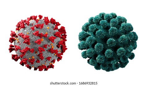 Virus Isolated On White. Close-up Of Coronavirus Cells Or Bacteria Molecule. Flu, View Of A Virus Under A Microscope, Infectious Disease. Bacteria Infected Organism. Virus Covid-19. 3d Rendering