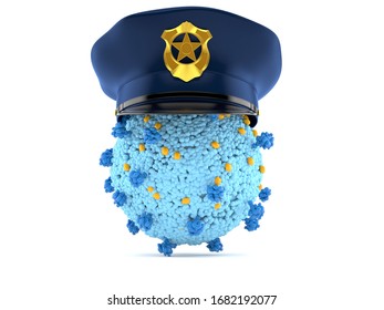 Virus With Police Hat Isolated On White Background. 3d Illustration