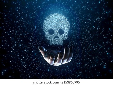 Virus skull in digital code. 3D illustration