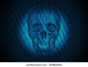 Virus skull in digital code, hacker on cyberspace.