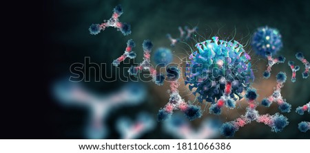 Virus under microscope. Antibodies and viral infection. Immune defense of body. Attack on antigens 3D illustration Сток-фото © 