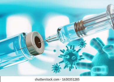 Virus Vaccine. Development Of Vaccines Against Coronavirus.; 3D Illustration