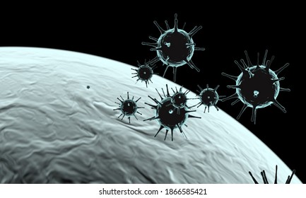 Viruses attacks cells and humanity, global pandemia concept 3d rendered