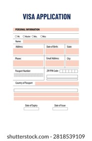 Visa application form with fields to fill in