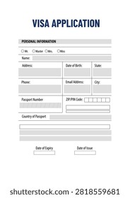 Visa application form with fields to fill in