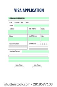 Visa application form with fields to fill in