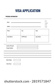 Visa application form with fields to fill in