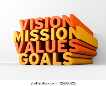 Vision, Mission, Values & Goals | 3D Text - Powered by Shutterstock