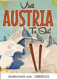 Visit Austria To Ski Vintage Style Poster.