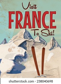 Visit France to Ski vintage poster. 