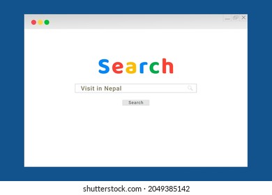 Visit Nepal . Concept Of Preparation For  Kathmandu  Travel. Search Nepal  Tour. Search Site On A Blue Background. Tour Sale. Nepal  Text In Search Bar.