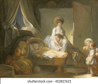 The Visit To The Nursery, By Jean-Honore Fragonard, 1775, French Painting, Oil On Canvas. Fragonard Late Paintings Were Influenced By Pre-Revolutionary Attitudes, In This Case By Rousseau's Emphasis