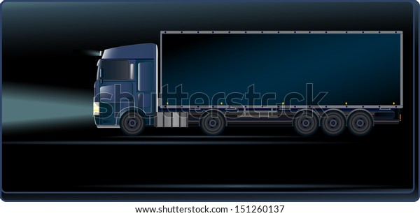 
Visiting card with blue truck on the night road
