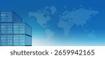 Visual banner of cargo container logistics in worldwide import-export trade. 3D illustration