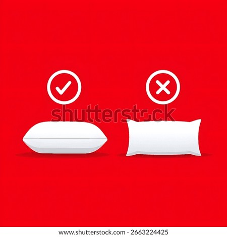 A visual comparison of two pillows, one presented as correct and the other as incorrect, against a vibrant red backdrop, symbolizing a decision or preference.