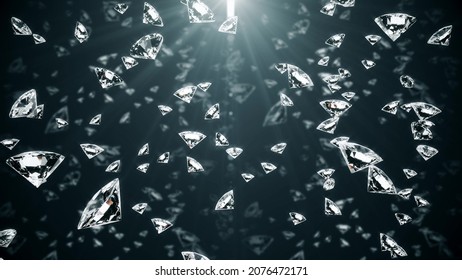 Visual Effect. Crystals Glittering In Rays Of Light Fall On A Purple Background. Flickering On Crystal Faces. Continuous Loop Animation. 3d Render