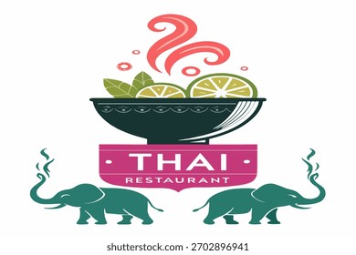 Visual identity for Thai dining, merging culinary warmth with national emblems in a modern design.