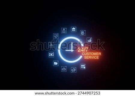 A visual representation of 24 7 customer service featuring a clock and various support icons, emphasizing constant availability and responsiveness for users needing help.