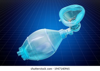 Visualization 3d cad model of bag valve mask, blueprint. 3D rendering