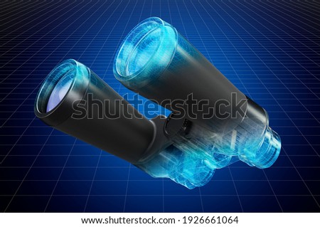 Visualization 3d cad model of binocular telescopes, blueprint. 3D rendering