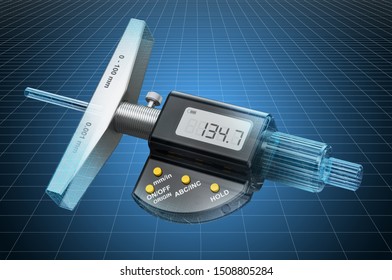 Visualization 3d Cad Model Of Digital Depth Micrometer, Blueprint. 3D Rendering