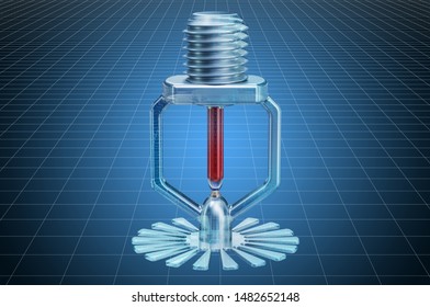 Visualization 3d Cad Model Of Fire Sprinkler, Blueprint. 3D Rendering