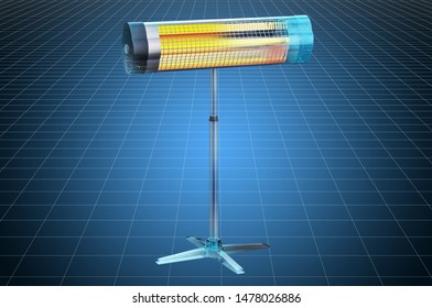 Visualization 3d cad model of halogen or infrared heater, blueprint. 3D rendering
