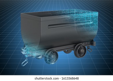 Visualization 3d Cad Model Of Mine Cart, Blueprint. 3D Rendering