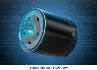 Visualization 3d Cad Model Of Oil Filter, Blueprint. 3D Rendering