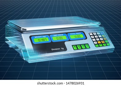 Visualization 3d cad model of price computing scale. 3D rendering